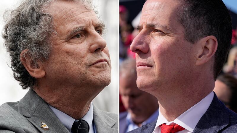 FILE - This combination of images shows from left, Sen. Sherrod Brown, D-Ohio, chairman of the...
