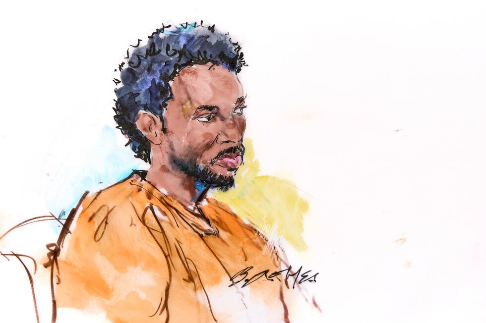 En este boceto de la sala del tribunal, se ve a David Anthony Burke, cuyo nombre artístico es...