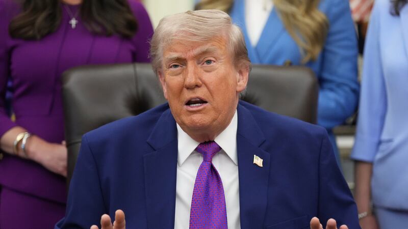 President Donald Trump speaks to reporters at an event about maternal healthcare, Monday, May...