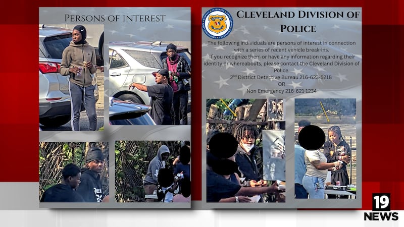 Cleveland Police release photos of persons of interest in recent string of car break-ins