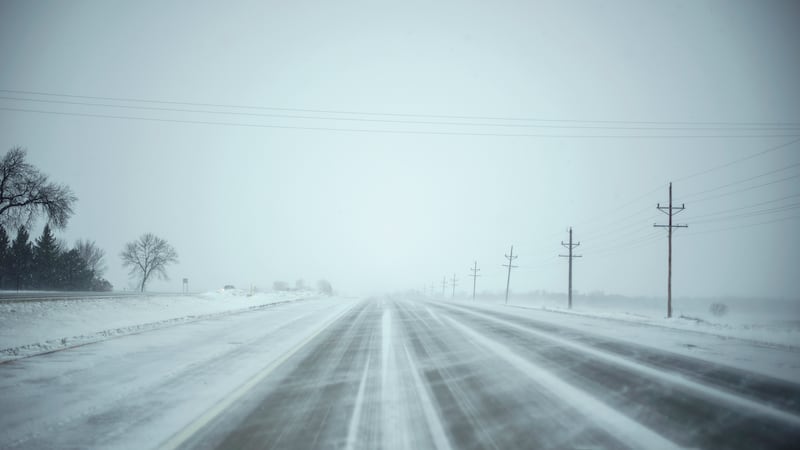 Snow squalls blow across the White Earth reservation near Ogema, Minn., Wednesday, Nov. 17, 2021.