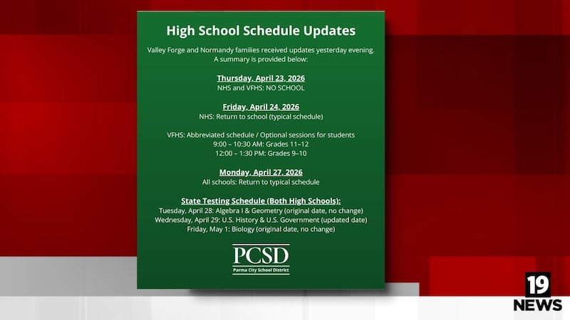 El jueves, el distrito anunció un horario reducido para la escuela secundaria Valley Forge el...