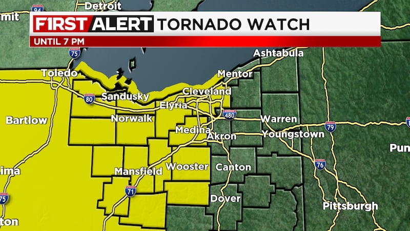 La vigilancia de tornados estará vigente hasta las 7:00 de la noche.