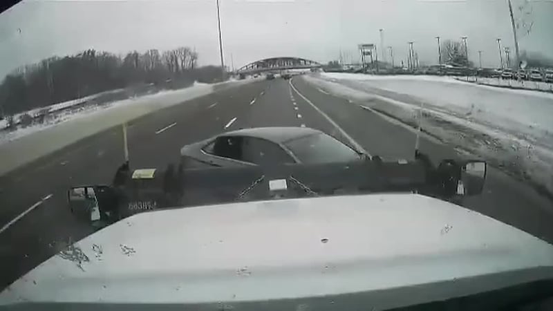 ODOT snowplow pushes car that made improper lane change on Stark County highway