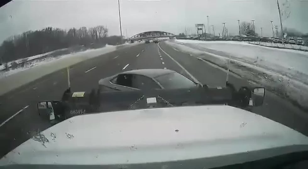 ODOT snowplow pushes car that made improper lane change on Stark County highway