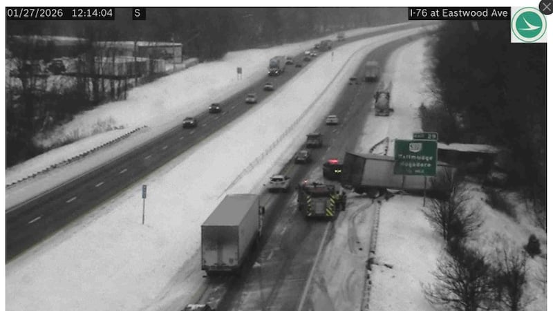 2 semirremolque se sale de la via y termina entre los arbustos; condado Summit