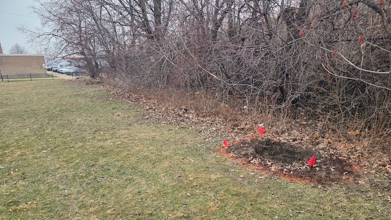 Fosas poco profundas donde se encontraron dos cuerpos el lunes por la noche, ubicadas en la...