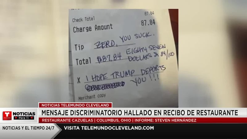 Mensaje discriminatorio hallado en recibo de restaurante mexicano