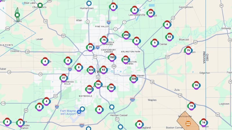 Power outages reported across Allen County during strong winds Friday.