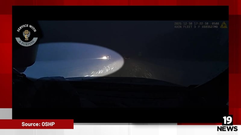CAUGHT ON CAMERA: Ashtabula Co. Sheriff responds to close call after car slides off snowy road